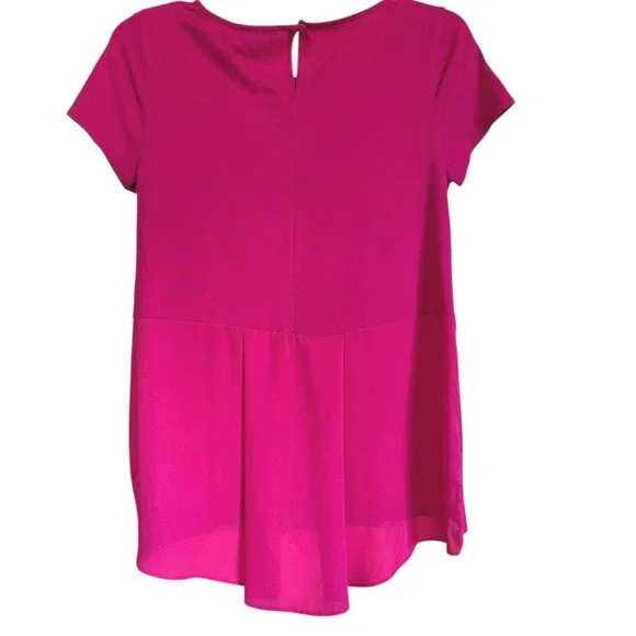 Lands End Womens Pink Mixed Media High Low Short Sleeve Peplum Top S 6-8 - Picture 2 of 7